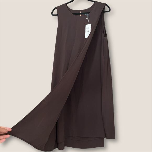 NWT Eileen Fisher Silk Georgette Crepe Sleeveless Shift Dress in Clove Size L